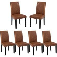 VECELO Set Of 2 Linen Upholstered Dining Chairs With Solid Wood Legs, High Back Ergonomic Kitchen Chairs,Brown - 棕色 - 查看 11