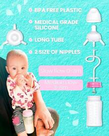 TidyFriend Anti-Colic Bottle Breastfeeding Babies 8oz, 2 Pack Bottle With Straw Convenient Feeding (Pink) - màu xanh lá - Xem 6