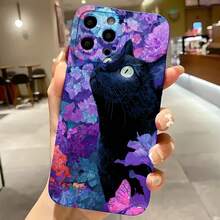 2026 nueva funda de teléfono esmerilada, funda de teléfono con diseño de gato negro con flores moradas y mariposas para  17 15 Pro Max  17 14 Pro  17 13  Galaxy S23 S22 S21 protector de teléfono funda de pareja regalo para novio novia día de San Valentín regalo de cumpleaños - Azul Klein - Ver 7