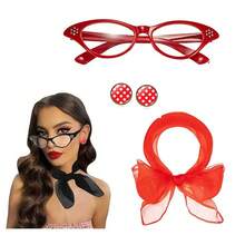 8件套1950年代复古女士服装配饰：复古派对猫眼眼镜、波点发箍、耳环、耳钉套装，适合主题派对和万圣节角色扮演，优雅装扮，情人节必备眼镜，女士婚礼角色扮演配饰，L码配饰，女士头巾配饰 - 彩色 - 查看 16