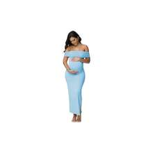 - Vestido de maternidad de malla con hombros descubiertos para mujer, sin mangas, para de shower, sesin de fotos - Azul + XL - Ver 1