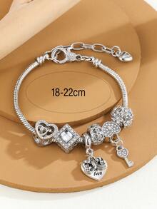 Pulsera con colgante de corazón y llave con decoración de cristal rhinestone para San Valentín