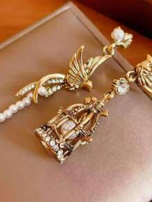 1 Pair Vintage Gothic Punk Exaggerated Asymmetric Birdcage Earrings - Caged Bird Earrings - View 2