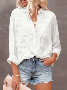 Women's Spring And Autumn Clothing, Elegant Long-Sleeved Collared Special Jacquard Women's Shirts, Business Casual Women's Tops, Elegant Shirts Suitable For Parties - White - View 13