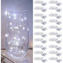 30pcs & 3 Modes] 7ft 20 LED Battery Operated Fairy String Lights, Waterproof Silver Wire, For Indoor Mason Jar DIY Wedding Christmas Decor (White)
