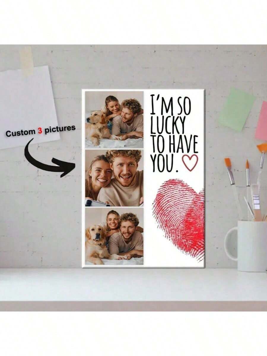 1件定制照片拼贴画,个性化情人节礼物,情侣照片拼贴画,无框墙贴礼物,定制海报,照片拼贴画印刷,适用于卧室、客厅、家居装饰 - 彩色 - 查看 1