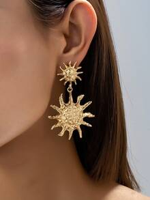 1 Pair Fashionable Bohemian Style Sunflower Earrings - Gold - View 1