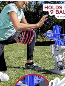 Franklin Sports MLB Máquina de Lanzamiento de Bolas de béisbol, electrónica, Altura Ajustable, lanzamientos de Bolas Cada 7 Segundos, Incluye 6 Pelotas de béisbol de plástico - Azul - Ver 1