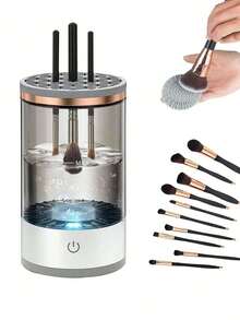 Nettoyeur et séchoir électrique portable alimenté par USB pour pinceaux de maquillage, design compact pour la maison et les voyages, cadeau idéal pour les femmes, accessoire de beauté parfait. Caractéristiques : tête de pinceau de maquillage en caoutchouc et fonction de nettoyage rapide. - Multicolore - Voir 4