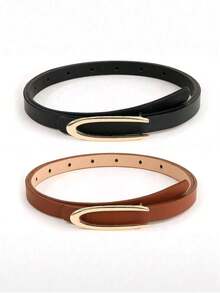 1/2/3/4条装简约时尚U型扣女士细腰带，优雅高端设计，适合搭配连衣裙，百搭休闲日常通勤腰带，亦可作为礼物赠送 - 彩色 - 查看 12