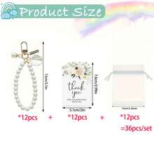 36/21/15件套优雅贝壳珍珠钥匙扣套装，包含5个钥匙扣、5张感谢卡和5个白色欧根纱袋——完美的婚前派对回礼、生日和婚礼礼物 - 珍珠鑰匙圈 - 查看 15