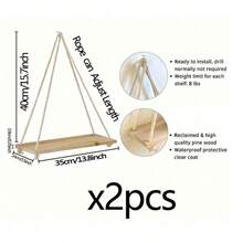 1pc/2pcs Minimalist Macrame Wall Hangings Art Decorations Gift, Vintage Wooden Hanging Floating Shelves For Wall, Bohemian Rustic Wood Farmhouse Rope Shelfs For Plant,Boho Fabric Woven Storage Racks Board Tapestry Hanging Book Photo Shelf Organiser Design Hanging Decoration For Home Decoration - Multicolor - View 9