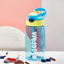 16oz/480ml Personalized Name Water Bottle For Kids, Stainless Steel 12oz/350ml Leakproof Bottle, Unicorn Space Themes, Straw Cap & Name Band Included, Back To School - Style 1 - View 45
