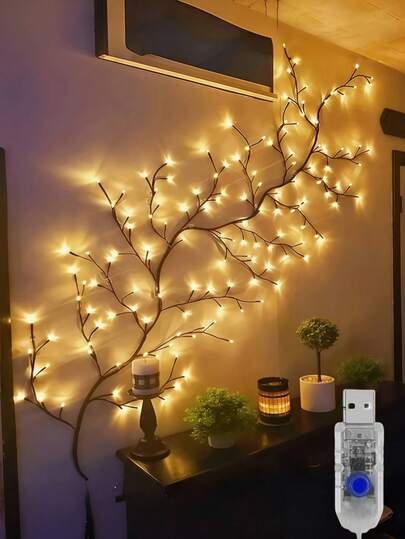 1pc 7.55ft/2.3m Artificial Vine Lights, Soft & Bendable, USB Powered, 8 Lighting Modes, Suitable For Indoor Wall Decor In Home, Bedroom Or Living Room, Great For Winter/Spring Decoration, Wedding, Party, Valentine's Day And Gift