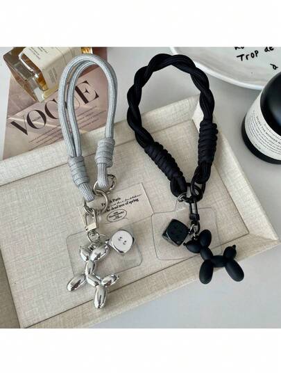 1pc/2pcs Dice Balloon Dog Phone Lanyard Wrist Strap, Cute Phone Lanyard, Phone Pendant Strap, Fits Universal Phone Cases, DIY Detachable Pad, Unisex Portable Anti-Lost Anti-Drop Wrist Strap, Keychain, Multifunctional Outdoor Handheld Lanyard With Clip