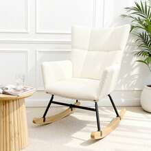 OYAJIA Rocking Chair,Lambswool With High Backrest Armrest,Upholstered Up To 150 Kg Load-Bearing Comfy Stabilise Rocking Chair For Livingroom Bedroom Balcony White - White - View 3