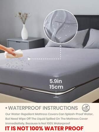 1 st vattentätt madrassöverdrag med 6 sidor och dragkedja, passar madrasser mellan 13-23 cm tjocka, utan örngott, lämplig för twin-, full-, queen- och king-size-sängar, andningsbart och tyst, tvättbart, låg allergenhalt, madrassöverdrag med dragkedja av hög kvalitet, perfekt hempresent, säsongsbetonad dekoration, grå