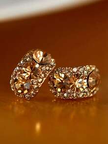 1 Pair Vintage Colorful Rhinestone C-Shaped Clip-On Earrings For Women, No Piercing Needed, Elegant Design For Autumn/Winter - Clip - View 11