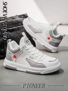 Men's Street Style Basketball Pattern Casual Sneakers, Retro Minimalist PU Mesh Patchwork Shoes For Outdoor, Everyday Wear, Suitable For Teenagers, All Seasons - white ash - View 2