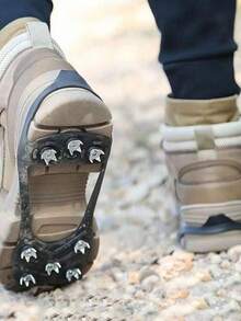 1 Pair Of Outdoor Anti-Slip Shoe Covers With Ice Cleats, 8-Tooth Stainless Steel Snow Traction Spikes, Winter Anti-Slip Tool (One Size) 1 Piece Of Outdoor Anti-Slip Snow Shoe Spikes, 8-Tooth Stainless Steel Ice And Snow Grips, Winter Anti-Slip Traction Plate, Anti-Slip Tool, Anti-Slip Shoe Covers, Suitable For Ice And Snow Mountaineering. - Black - View 1