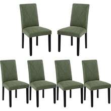 VECELO Set Of 4 Linen Upholstered Dining Chairs With Solid Wood Legs, High Back Ergonomic Kitchen Chairs,Green - 綠色 - 查看 10