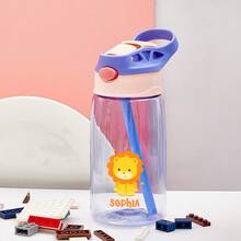 16oz/480ml Personalized Water Bottle For Kids, With Straw And Cap, Birthday/Back To School Supplies, Reusable, Suitable For Children, Boys, Girls And Teens, Great Gift Idea. 12oz/350ml Stainless Steel Water Bottle For Kids, With Silicone Straw, Unicorn, Butterfly, Space, Construction Vehicle Themes, Pink, Green, Blue, Purple, 5 Color Options, Children, Urban Chic, Modern, Colorful, Cute - Style 2 - View 16