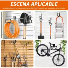 2 PCS Soporte para Manguera de Jardin, Base para Manguera de Jardin Pared, Ganchos de Almacenamiento Resistentes, Con 3 Ganchos para Garaje, Para Herramientas de Jardín, Escaleras, Bicicletas (Negro) - Negro - Ver 7
