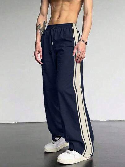 1pc Men's Lightweight, Fashionable, Versatile, Comfortable, Breathable, Casual, Sports, Outdoor, Commute, Holiday Pocket Contrast Color Splice Pants, Suitable For Spring, Summer, Autumn, Winter