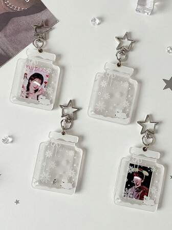 1pc Cute Snowflake Acrylic Hanging Decoration, Suitable For ID Card, Photo Frame, Bag Charm
