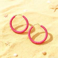 A Pair Bohemian Vacation Earrings, Raffia Wire-Wrapped Hoop Design For Gift Exchange Bold Unique Women Statement Earrings Beach Party Summer All Seasons - Màu Khaki - Xem 9