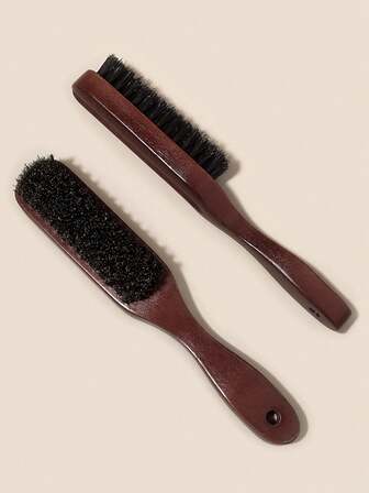 1pc Pure Natural Solid Wood Boar Bristle Brush For Men's Pompadour Style Brush Beard Comb Brush Hair Salon Carving Cleaning Brush To Frizzy Hair Brush