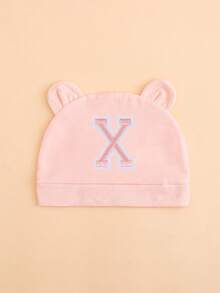 1顶婴儿粉色薄款26字母耳朵针织帽，可爱熊耳造型，柔软舒适轻便，适合0-3个月新生儿四季日常佩戴，多种字母可选 - 粉色 - 查看 13