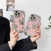 Funda para teléfono con diseño de flor de lirio rosa, compatible con teléfonos ,  17,  16 Pro Max,  15 Pro Max,  13 y  12. Fabricada en TPU, ofrece una excelente protección contra golpes y caídas. Una opción ideal para amantes de la naturaleza, familiares y amigos, y perfecta para regalar en cumpleaños, aniversarios y festividades. - Plateado - Ver 4