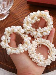 3 Stücke/1 Stück Frauen Weiß 9cm/3,54 Zoll Kunstperle Blume Strass Haargummis, modische vielseitige elegante minimalistische einfarbige Haaraccessoires, geeignet für Alltag, Lässig, Party, Pendeln, Urlaub, Pferdeschwanz, Dutt, Gesichtswäsche, Make-up, Outfit-Matching, Haargummis, Haargummibänder, Haarseile, Elastische Haargummis - Verschiedenfarbig - Übersicht 11