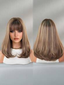 Natural 14Inch Brown Highlightst Bob Wig Suitable For Female Beginners To Wear Soft, Heat-Resistant Synthetic Hair - Daily Wear, Parties,Cosplay,Dance Party&Music Festival Party Use - Brown Highlight - View 5