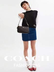 Coach Nolita 19 Leather Shoulder Bag for Women Small Cute Hobo Bag Ladies' Classic Underarm Bag Clutch Handbag Purse Wristlet Wallet with Zipper Clourse - 胡桃木拼黑色 - 查看 4