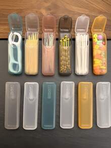 Caja de almacenamiento portátil pequeña, organizador de viaje para pastillas, estuche de almacenamiento mini para palillos y hilo dental - Multicolor - Ver 2