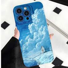2026 nueva funda de teléfono esmerilada, funda de teléfono con impresión artística de casa en el cielo de nubes para  17 14 Pro Max  17 13 Pro  17 12  17 11  Galaxy S23 S22 S21 S20 protector de teléfono funda de pareja regalo para él y ella regalo de San Valentín cumpleaños - Azul Klein - Ver 4