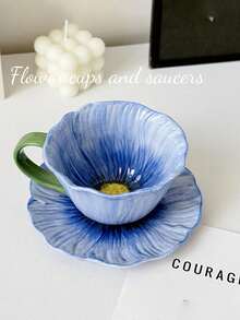 1 Set Floral Coffee Cup & Saucer, Ceramic Espresso Cup, Couple Breakfast Cup, Milk Cup, Latte Cup, Dessert Plate, Suitable For Restaurant, Living Room, Cafe, Dessert Shop - Multicolor - View 11