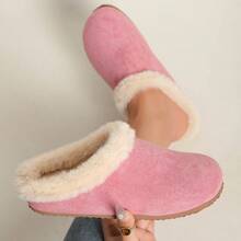 Autumn/Winter Fleece-Lined Closed-Toe Half-Slippers, Two-Way Wear, Soft-Soled, Warm, Slip-On Shoes For Women - 粉色 - 查看 3