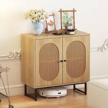 Natural Rattan Sideboard Buffet Cabinet With Metal Legs For Living Room Storage - Tự nhiên - Xem 1