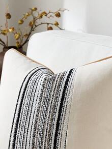 1/2 chiếc vỏ gối trang trí phong cách Bohemian, 18x18 inch, vỏ gối vuông kẻ sọc trang trí kiểu nhà nông thôn, vỏ gối nhung mềm mại, tông màu trung tính, phù hợp cho phòng khách, ghế sofa hoặc giường. - Đen và trắng - Xem 3