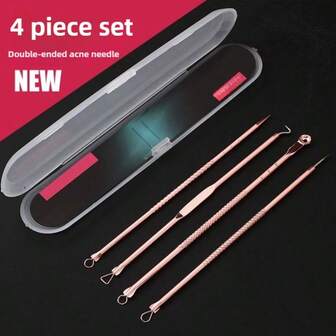 4pcs/Set Acne Needle With Storage Box, Dual-Ended Facial Beauty Blackhead Remover Tool Kit
