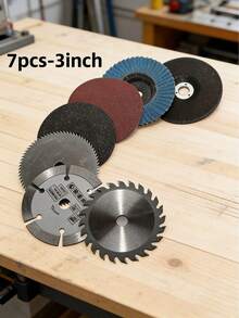 7 PCS 3-Inch ProCut Round Saw Blades With 75mm Grinding Discs - Durable Steel Construction, Includes Chainsaw Blade, Metal Cutting Tool Set For Woodworking And DIY Projects, Woodworking Tools|Durable Steel Blades|Chain Saw Blade, Saw Blades For Chainsaws
