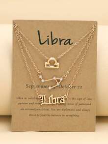 3pcs/set Vintage English Alphabet & Symbol & Star Sign Design Constellation Card Pendant Necklaces - Yellow Gold - View 21