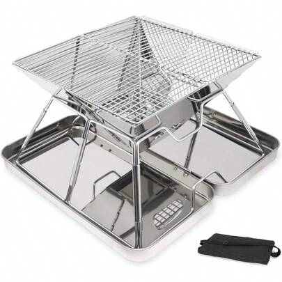 Rikopin(リコピン) 焚き火台 バーベキューコンロ収納ケース付 コンパクト グリル 折りたたみ BBQコンロ 2-4人用 ステンレス 軽量 サイズ:31cm×31cm×20cm (ファイヤースターター付き)