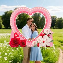 1 set di cornici portafoto a forma di cuore e fiore di rosa con decorazioni di diamanti per la festa di San Valentino, per uso interno ed esterno - Multicolore - Visualizzare 13