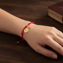 1pc Bohemian Style Copper Bead Bracelet, Cross Bracelet, Hollow Cross Bracelet, Golden Bead Bracelet, Adjustable Red Woven Bracelet, Lucky Bracelet, Stackable Bracelet, Couple Bracelet, Friend Gift, Birthday Gift, Sister Bracelet, Family Gift, Valentine's Day Gift, Christmas Gift, Christian Gift, Baptism Gift