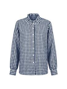 Áo sơ mi nữ kẻ caro, kiểu dáng cổ điển với hàng cúc phía trước, áo polo tay dài phối màu kẻ caro dáng rộng, cài một hàng cúc. - Màu xanh lam - Xem 8