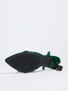 女士高跟鞋，时尚高端独特撞色酒杯鞋跟尖头亮面交叉绑带，高品质柔软镜面材质，性感优雅踝带，舒适透气，适合任何正式场合，橄榄绿百搭女士正式凉鞋，魅力高跟鞋 - 墨綠色 - 查看 8